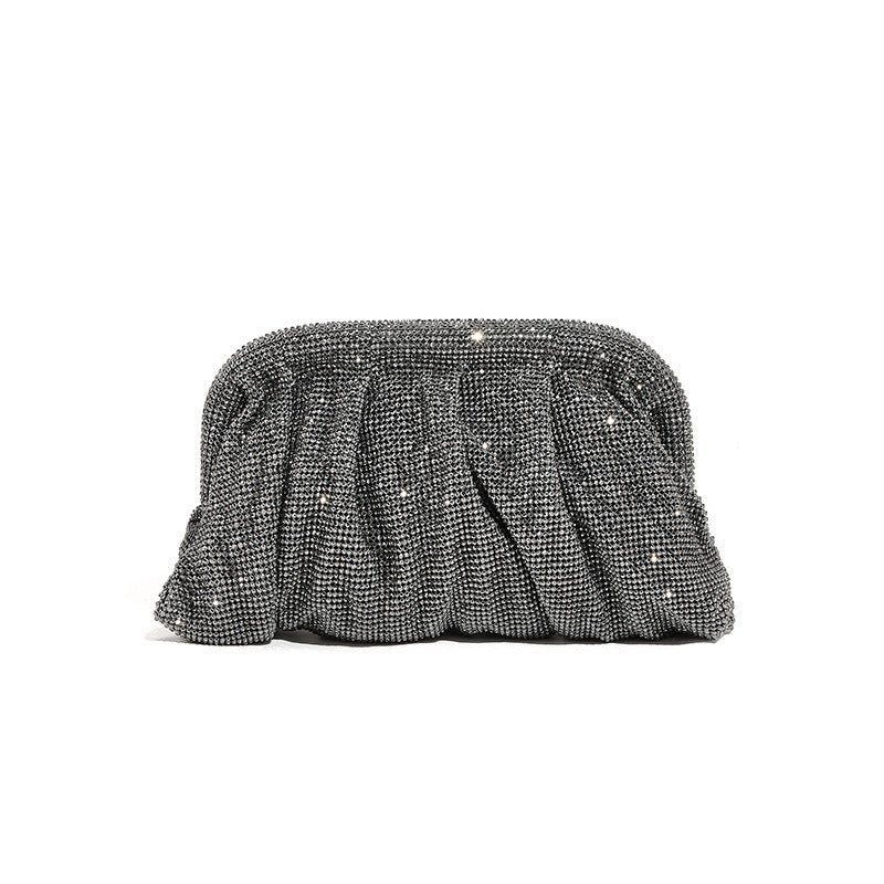Light Luxury Handmade Rhinestone Evening Clutch for Women, Sparkly Pleated Party Bag, Crystal-Studded Shoulder Crossbody Purse for Formal Events