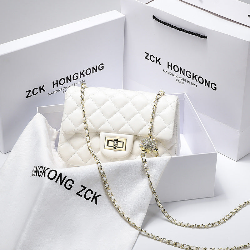 New Chanel-Style Quilted Chain Bag with Gold Ball, Shoulder Crossbody Purse, Chic Handbag for Women