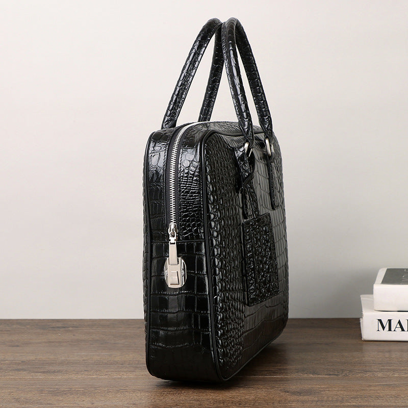 New Arrival Croc-Effect Business Briefcase for Men, A Large Capacity Top-Handle Laptop Commuter Bag with Professional Design