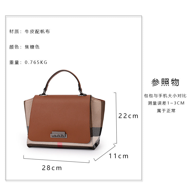 New Plaid Cowhide Large Capacity Tote Bag, Fashionable Trendy Shoulder Handbag, Premium Leather Bag for Women