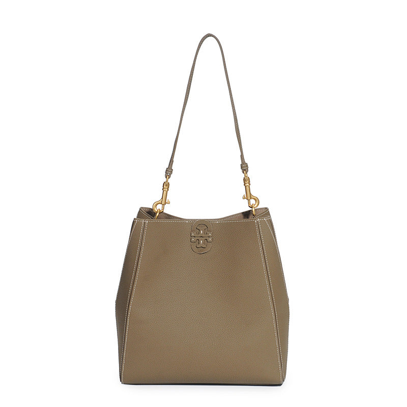 Genuine Cowhide Convertible Bucket Bag for Women, New Large Capacity Top Handle Crossbody Shoulder Purse, Fashionable Versatile Commute Handbag for Ladies