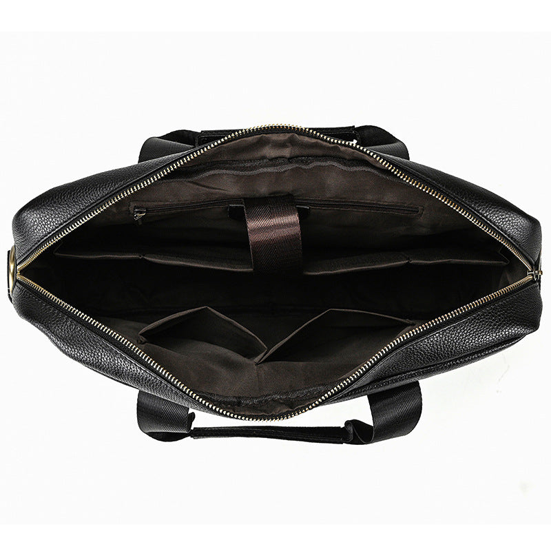 Genuine Top Layer Cowhide Business Briefcase for Men, Fashionable Laptop Shoulder Crossbody Commute Bag, Premium Leather Work Bag for Gentlemen