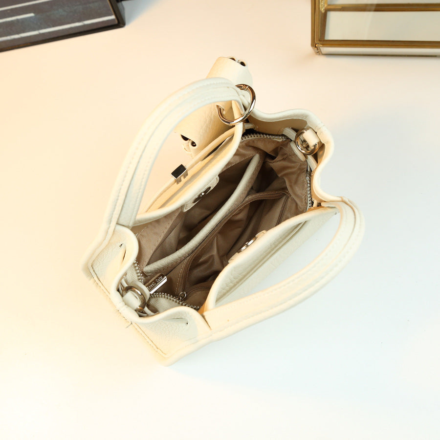 Soft Leather Mini Sub-Bag Set for Girls Pocket Detail Shoulder Crossbody Handbag, Fresh Macaron Color Purse with Versatile Style