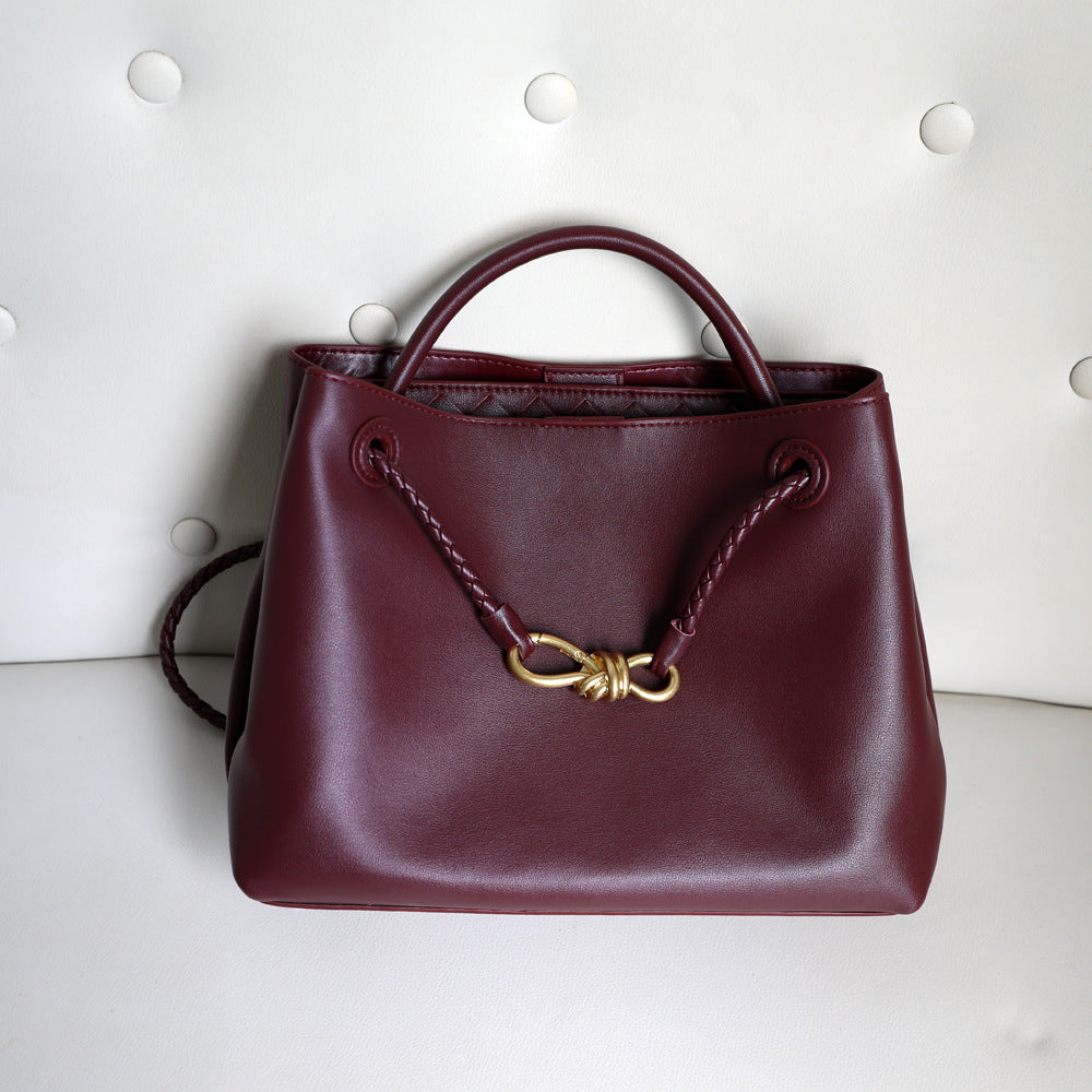 Metal Bow Tote Bag for Women Genuine Cowhide Leather Large Capacity Shoulder Handbag, Elegant Hardware Accent with Versatile Style