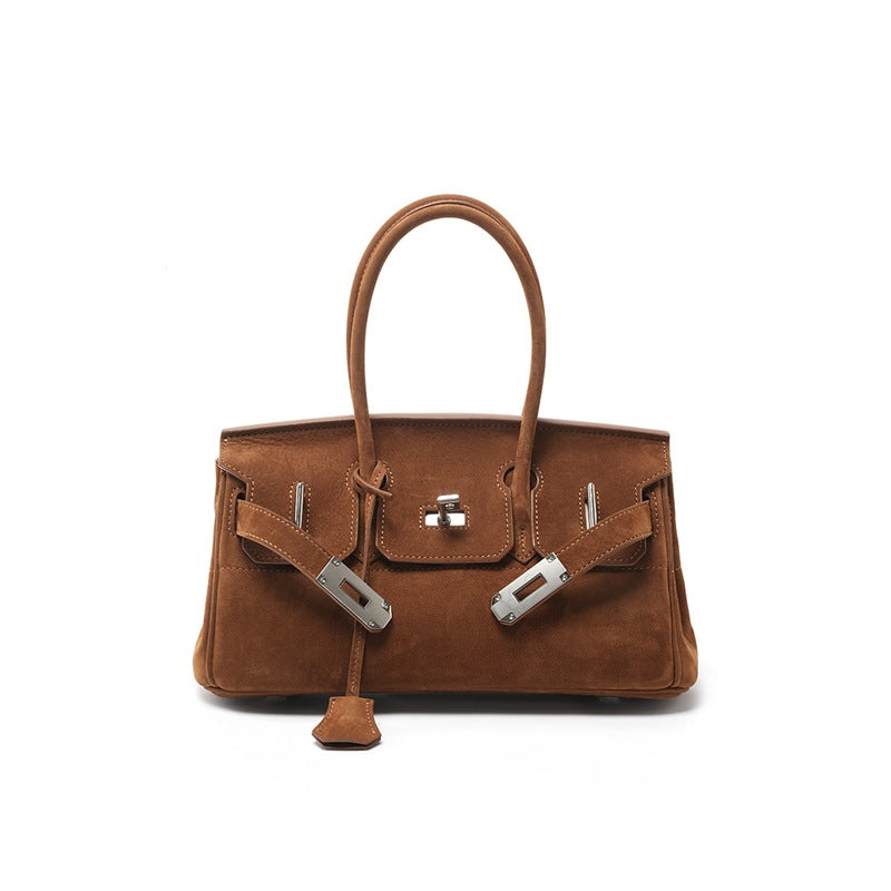 Chic Suede Horizontal Birkin-Inspired Tote Bag for Women, Large Capacity Genuine Leather Handbag with Unique Premium Design, Versatile Everyday Purse