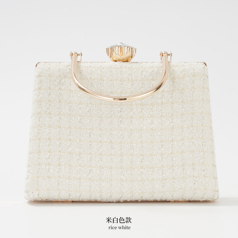 Elegant Winter Tweed Chanel-Style Evening Bag for Women, A Premium Top-Handle Banquet Handbag with Classic Versatile Design, Perfect for Special Occasions