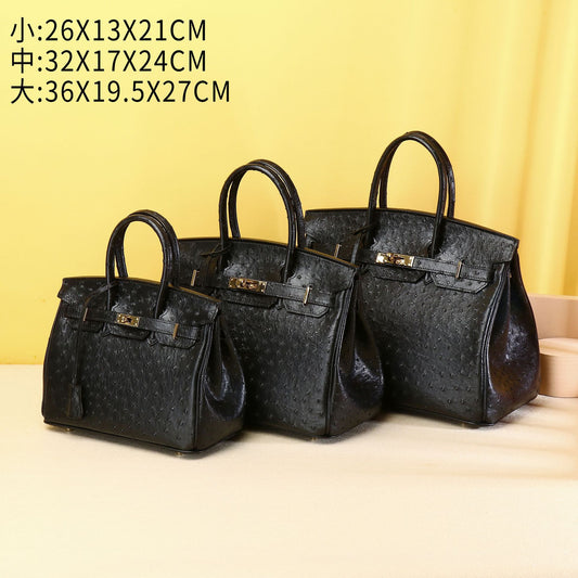 Chic Ostrich-Embossed Birkin-Inspired Tote Bag for Women, Premium Genuine Leather Shoulder Crossbody Handbag with Light Luxury Feel, Trendy Everyday Purse