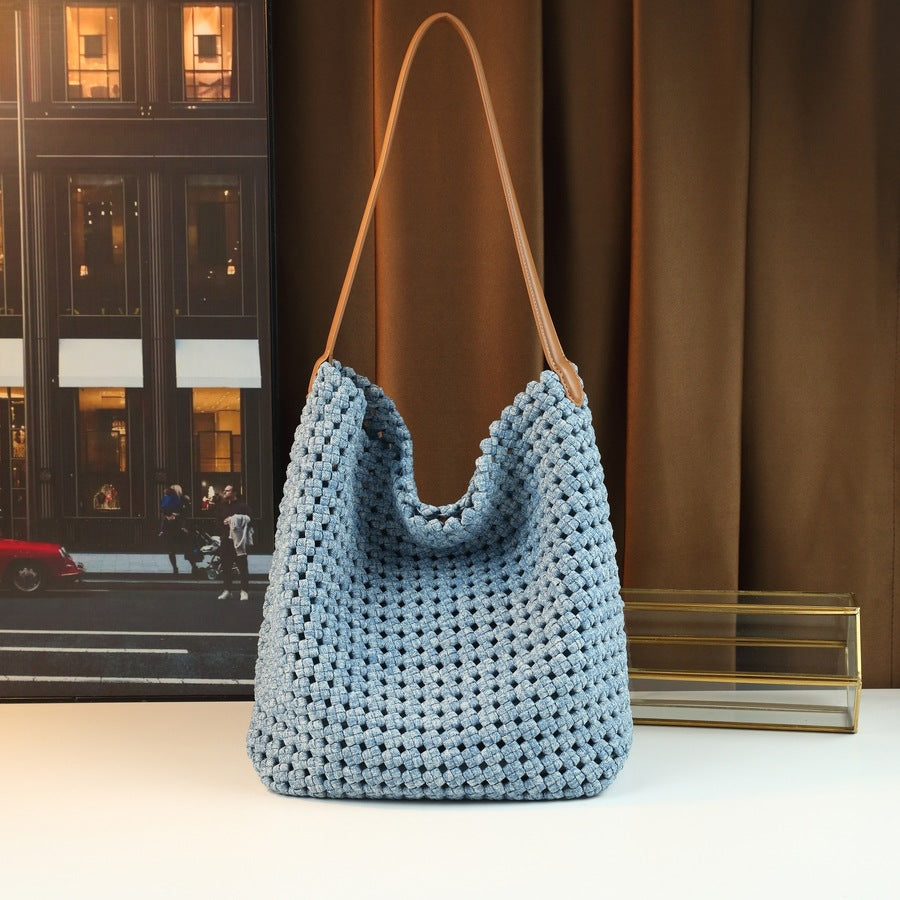 Hollow Cotton Linen Yarn for Handwoven DIY Bag Crochet Thread, Round Strand Knitting Yarn for Hollow Bag Making