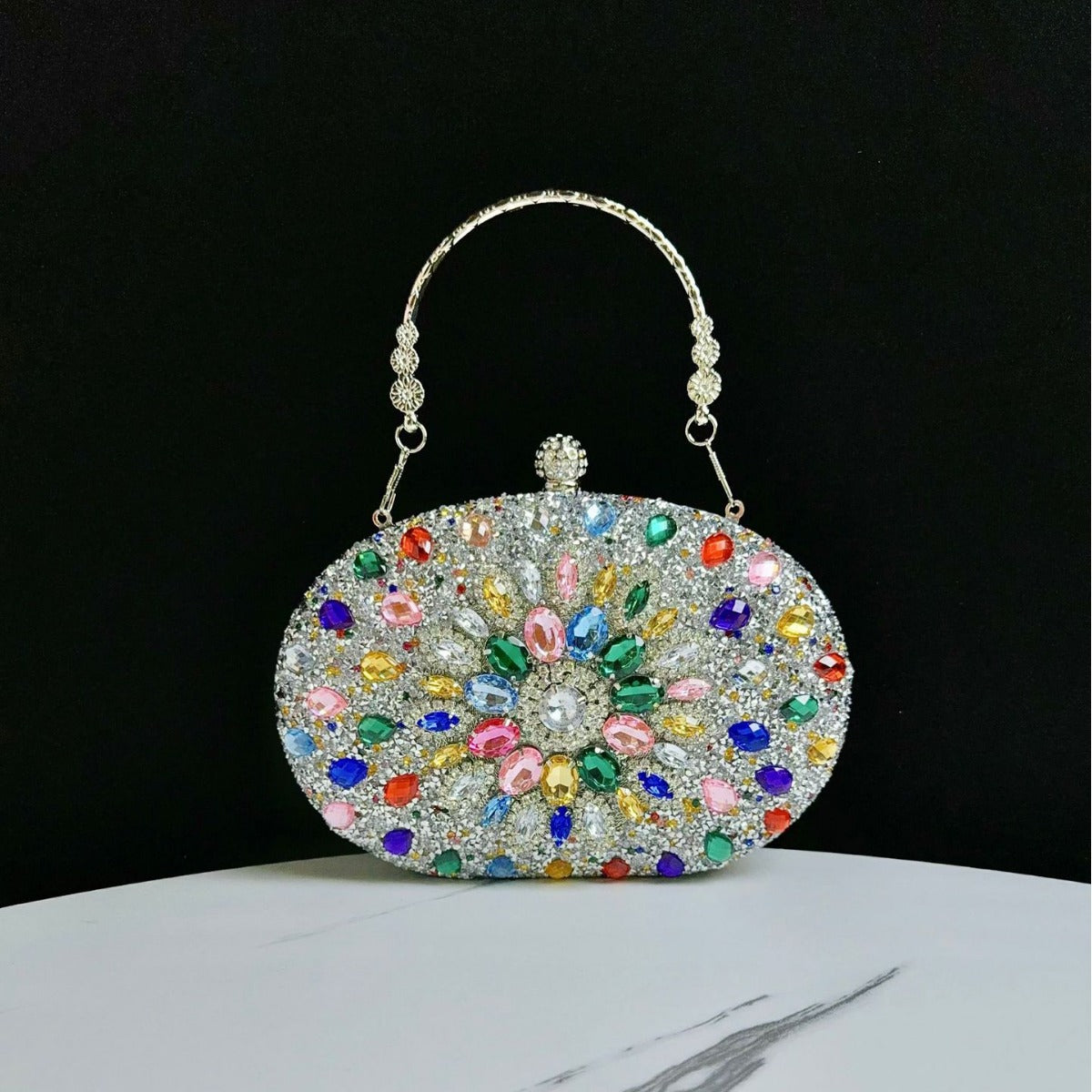 Dazzling Rhinestone Sunflower Egg-Shaped Clutch for Women, A Full Crystal Small Crossbody Bag Perfect for Cheongsam Formal Dresses Banquets & Special Occasions