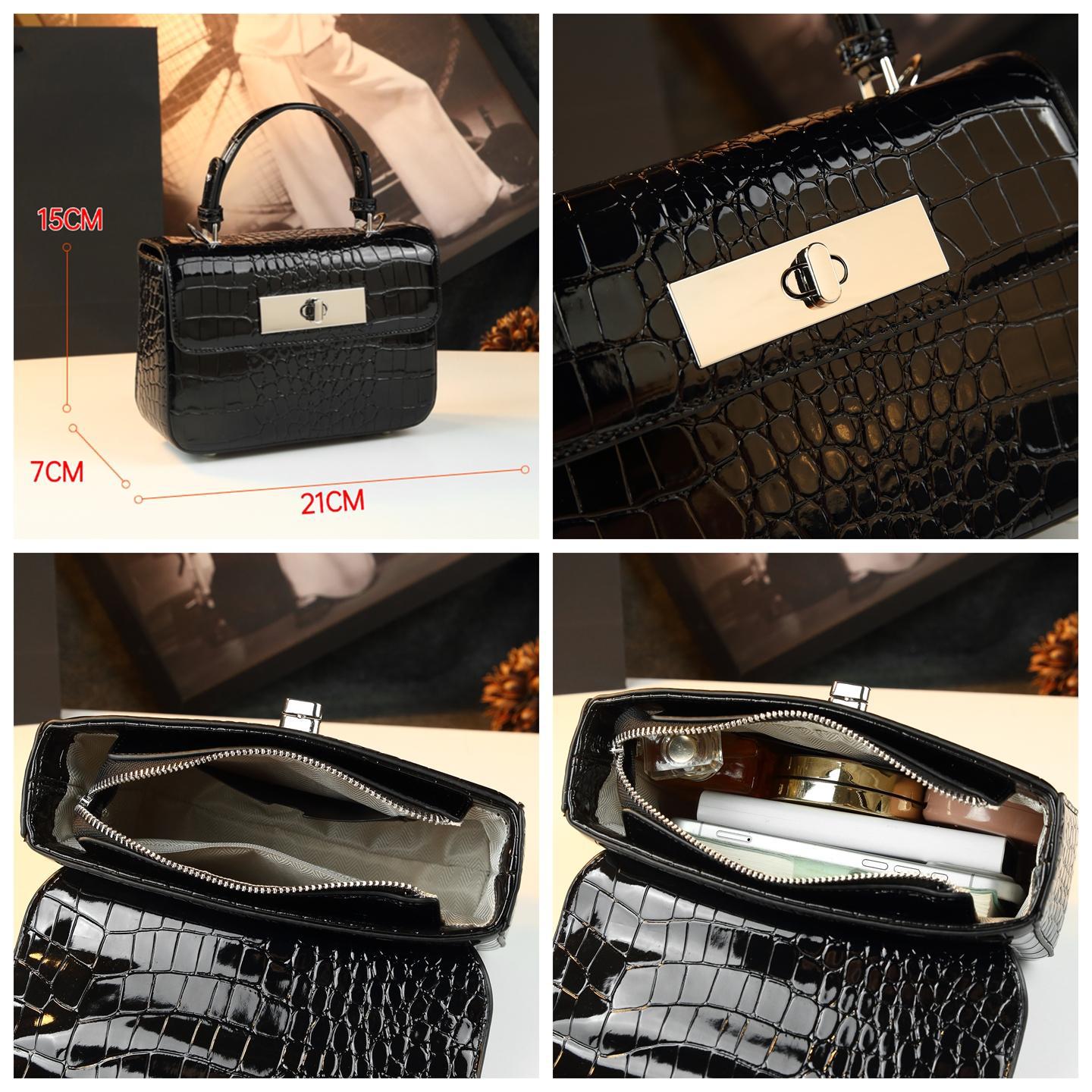 New Arrival Croc-Effect Light Luxury Small Square Bag for Women, A Minimalist Shoulder Crossbody Top-Handle Handbag with Premium Versatile Design