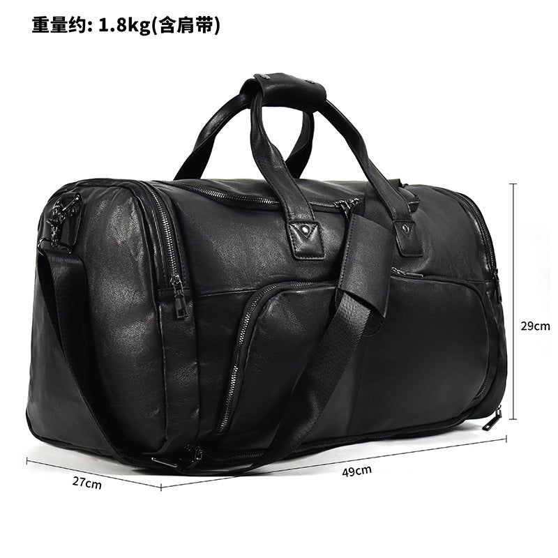 New Genuine Leather Travel Duffle with Shoe Compartment, Fashionable Gym Shoulder Crossbody Bag, Premium Cowhide Weekender for Men