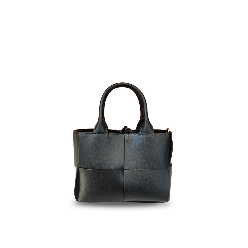 New Genuine Leather Woven Tote Bag for Women, Small Cowhide Shoulder Handbag, Fashion Crossbody Purse with 4-Compartment Design