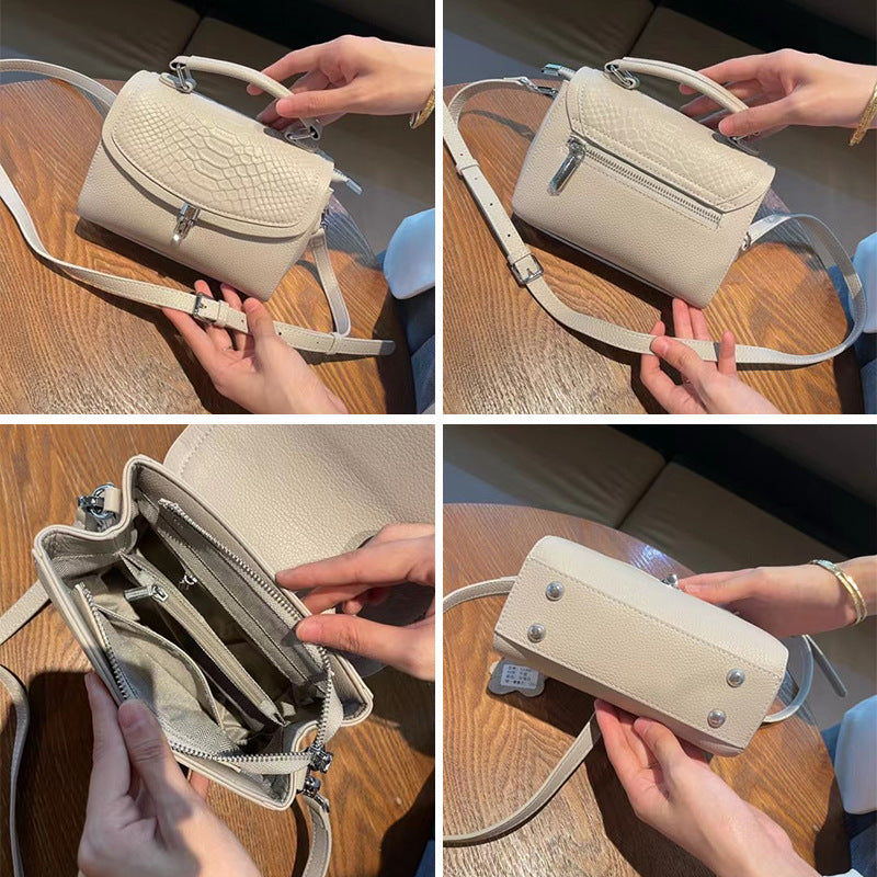 New Arrival Croc-Effect Genuine Leather Small Square Bag for Women, A Premium Top-Layer Cowhide Top-Handle Handbag with Versatile Trendy Design, Perfect Everyday Purse