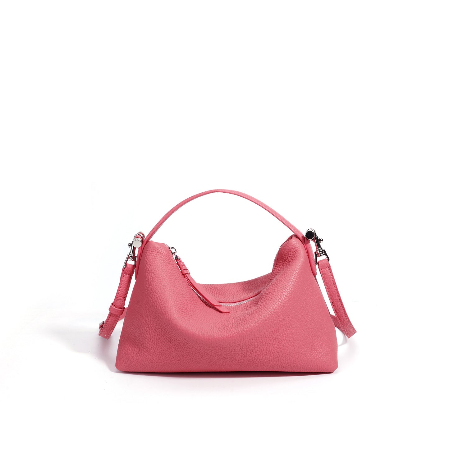 Ins Style Candy Color Genuine Leather Bag, Zipper Commute Shoulder Crossbody Purse, Versatile Premium Handbag for Women