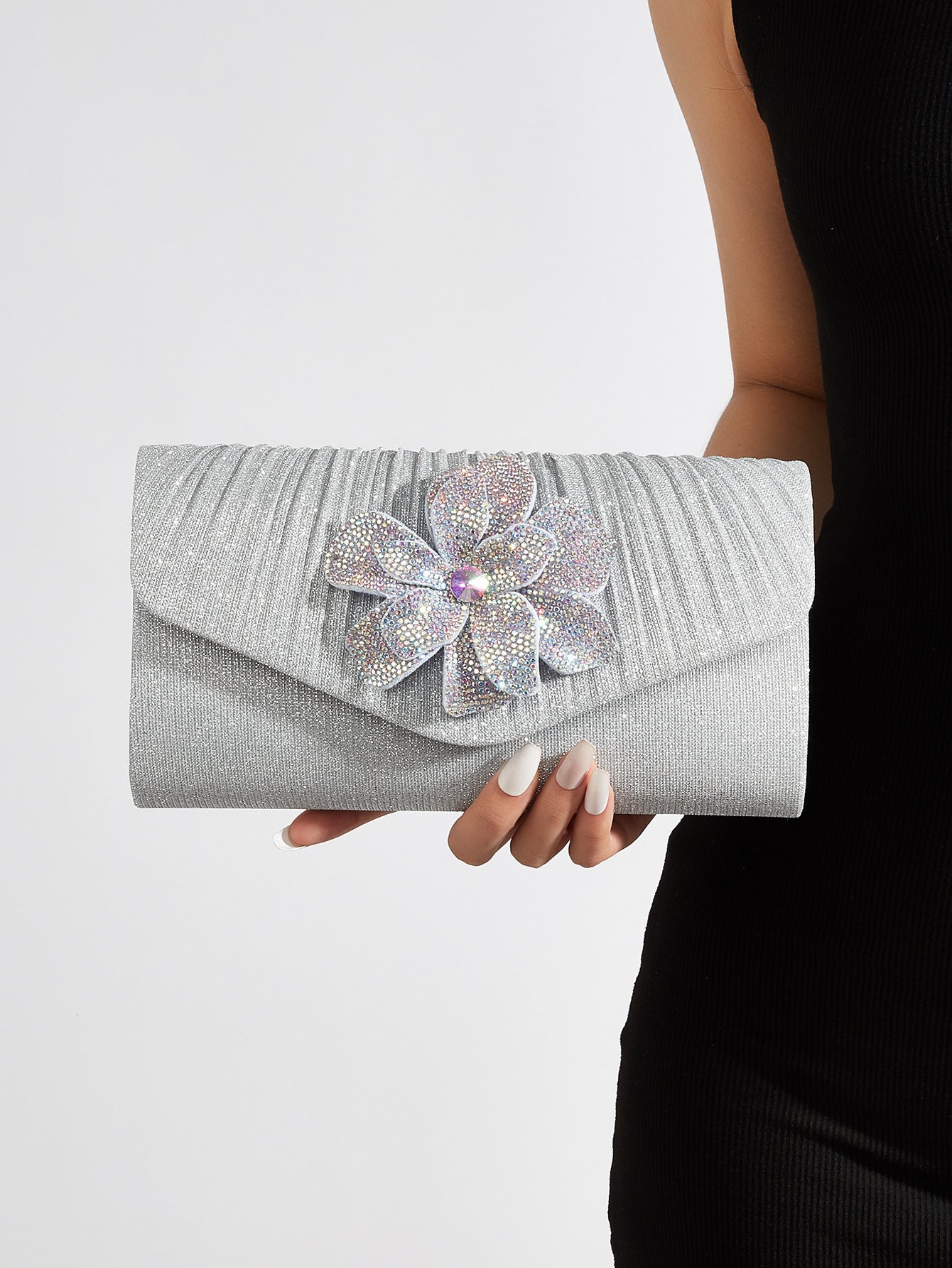 Rhinestone Floral Chain Clutch for Women, Sparkly Evening Handbag, Elegant Formal Banquet Party Purse with Premium Feel for Ladies