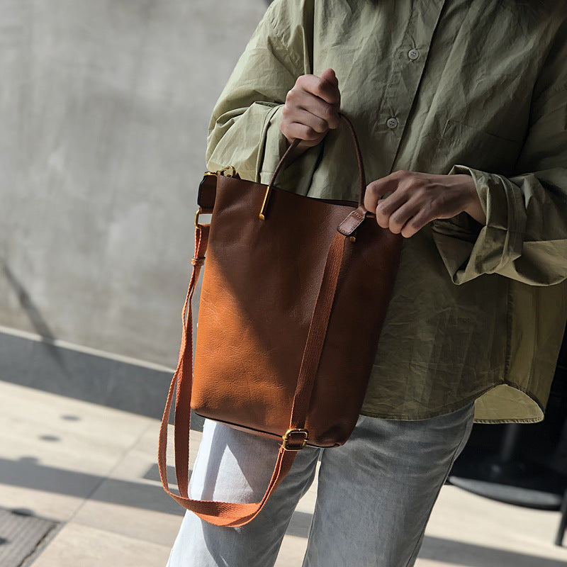 Genuine Top Layer Cowhide Handbag for Women, New Summer Original Minimalist Shoulder Crossbody Top Handle Purse, Vintage Mother-Child Bag for Ladies