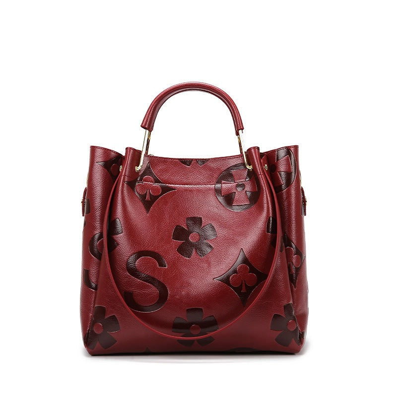 Women's Fashion Embossed Tote Bag Set – Large Capacity Bucket Handbag with Matching Pouch, Chic and Sophisticated Everyday Carryall