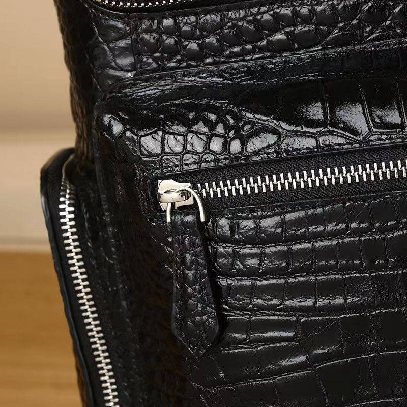 Premium Genuine Leather Croc-Effect Backpack for Men, Large Capacity Business Travel Laptop Bag with High-End Casual Style, Perfect Work & Weekend Bag