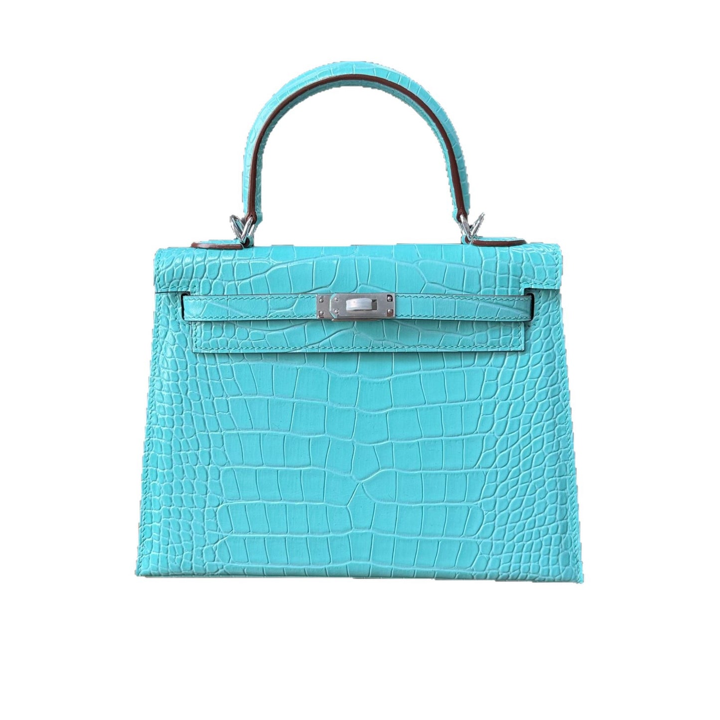 Premium 25cm Kelly-Inspired Fully Hand-Stitched Croc-Effect Leather Bag for Women, External Stitching Top-Layer Cowhide with Stainless Steel Hardware, Versatile Top-Handle Crossbody Handbag