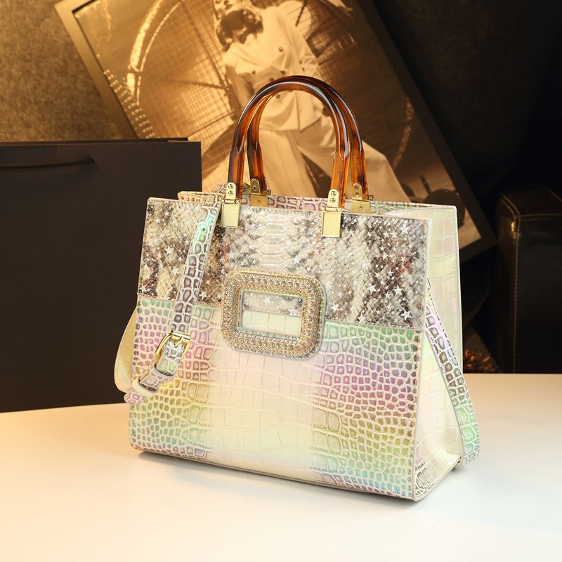 New Arrival Croc-Effect Genuine Leather Bag for Women, An Elegant Top-Handle Crossbody Shoulder Handbag with Original Fashionable Design