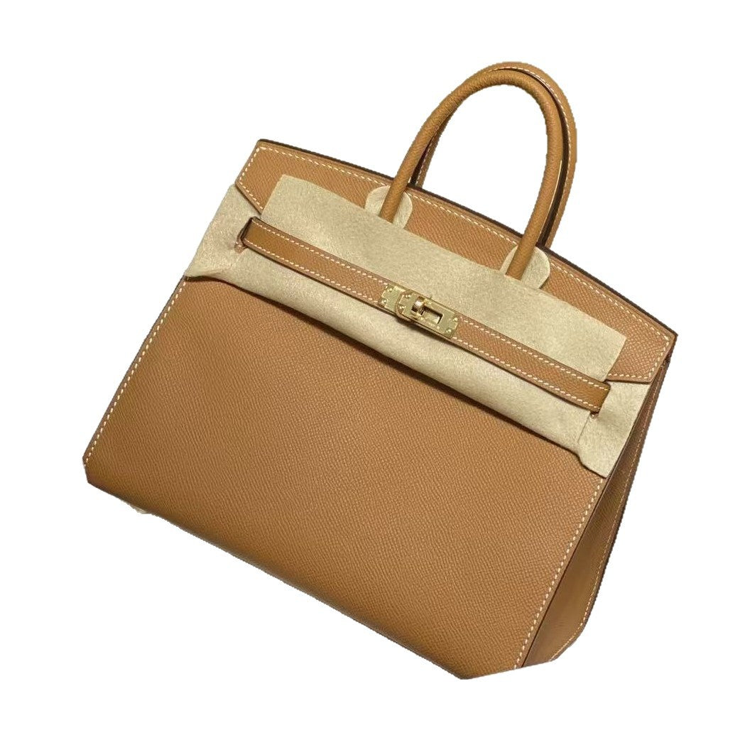 Women's Leather Birkin-Style Tote Bag 25-30cm, Hermès-Inspired Top-Handle Handbag, Trendy Versatile Purse for Daily Wear, Work & Travel, New Arrival