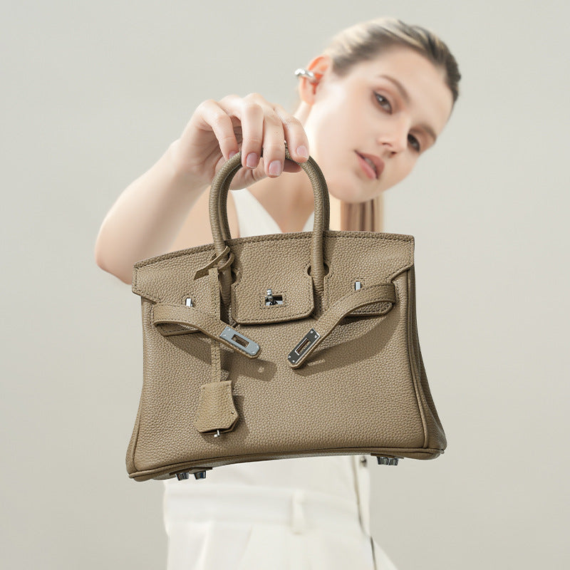Genuine Togo Leather Birkin-Kelly Style Handbag for Women, Large Capacity Niche Top Handle Purse, Premium Work Commute Bag for Ladies