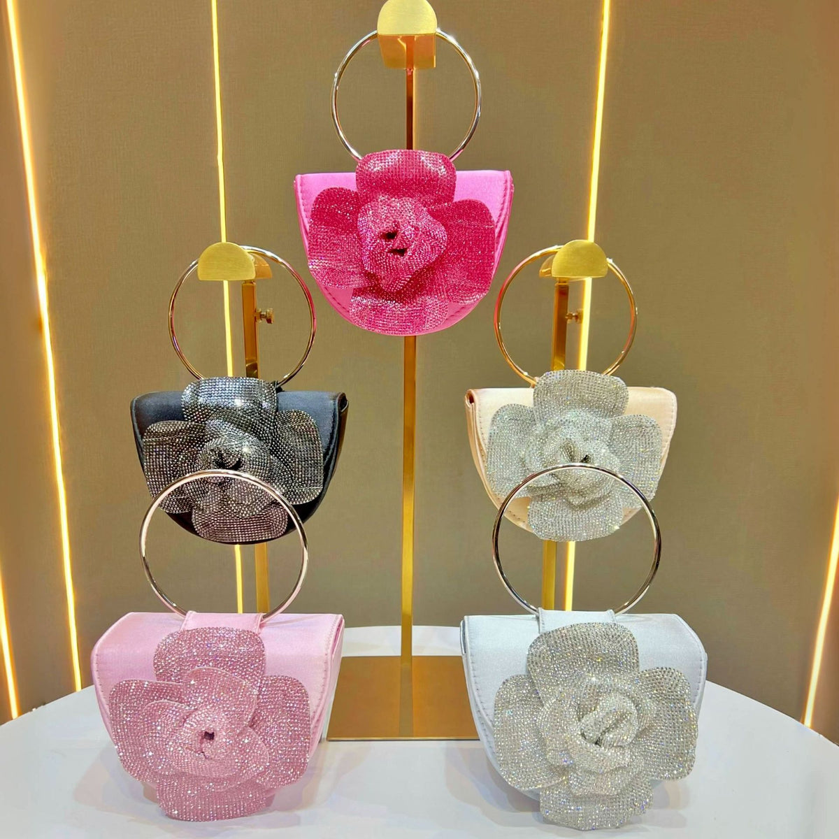 Chic Sparkly Camellia Evening Bag for Women, A Glamorous Ring Top-Handle Crossbody Shoulder Handbag Perfect for Banquets Parties & Special Occasions