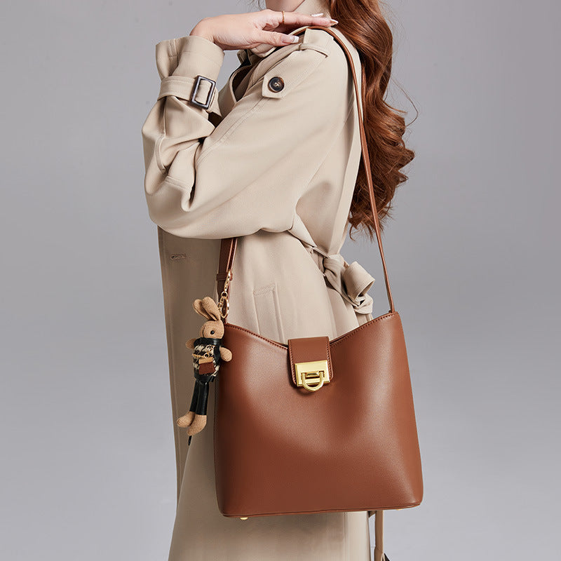 Genuine Leather Bucket Tote Bag for Women | New Euro-American Style Top-Handle Cross-Body Commuter Purse with Large Capacity | Versatile Spacious Shoulder Handbag for Work, Travel & Everyday Chic
