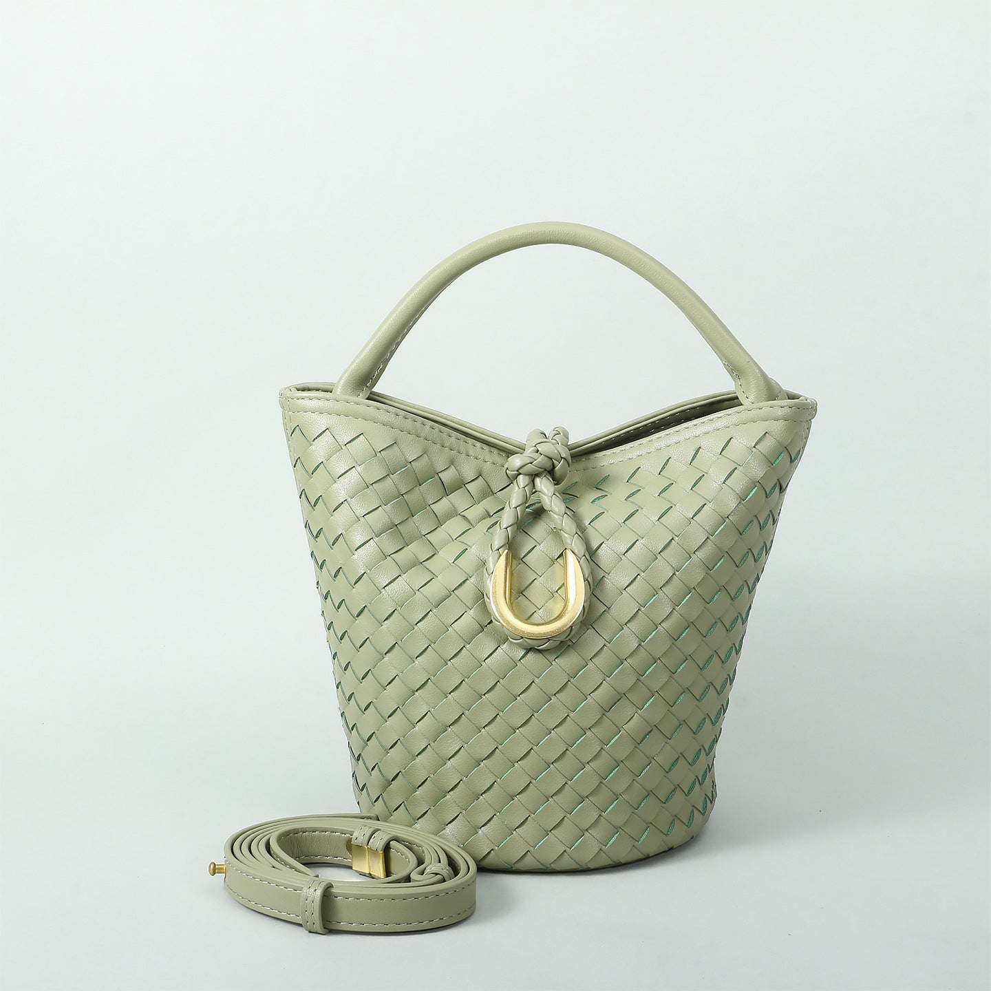 Genuine Leather Woven Bucket Bag for Women, Spring Summer Versatile Crossbody Commute Top Handle Purse, Premium Handbag for Ladies