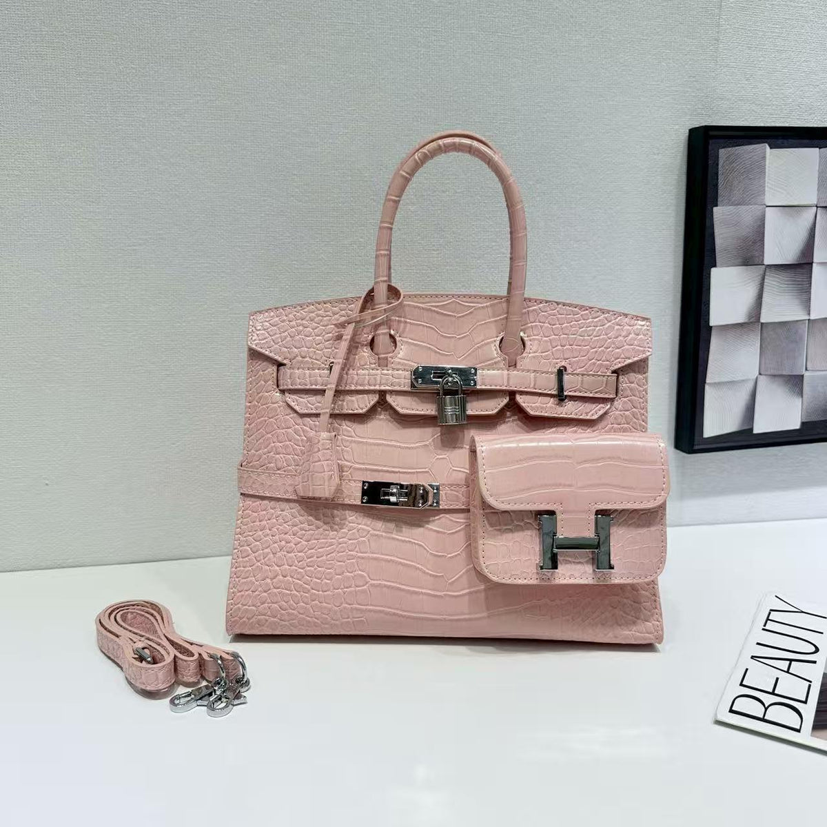 Chic Croc-Embossed Birkin-Inspired Tote Bag for Women, Premium Genuine Leather Large Capacity Top-Handle Crossbody Shoulder Handbag with Light Luxury Style, Everyday Purse