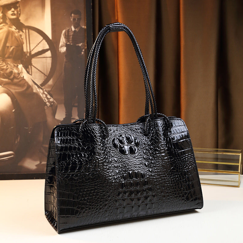 Chic Black Croc-Effect Top-Handle Bag for Women, A Versatile Fashionable Shoulder Handbag with Premium Design, Perfect Everyday Purse