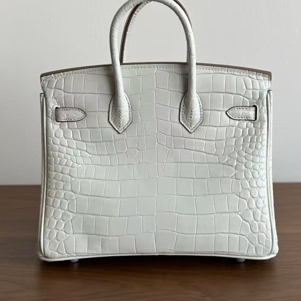 Genuine Leather Tote Bag for Women, Hermès-Inspired Birkin-Style Handbag with Crocodile-Embossed Finish, Top-Grain Cowhide Leather, Hand-Stitched Craftsmanship, Available in 25cm and 30cm, Luxury Everyday Carry Purse