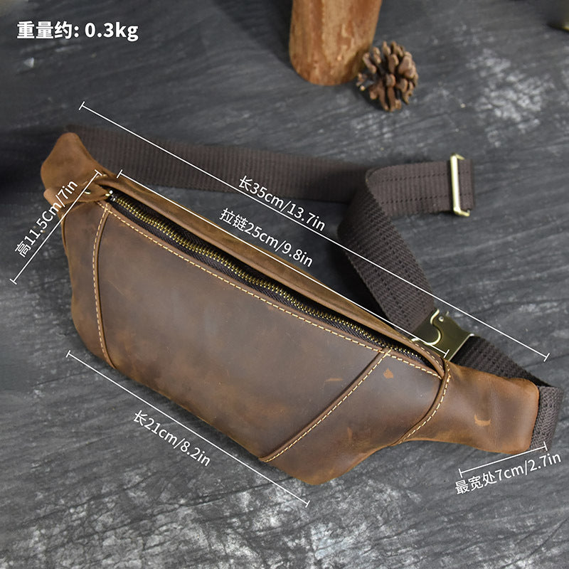 Crazy Horse Leather Multifunctional Waist Chest Bag, Outdoor Sports Crossbody Phone Pouch for Men and Women