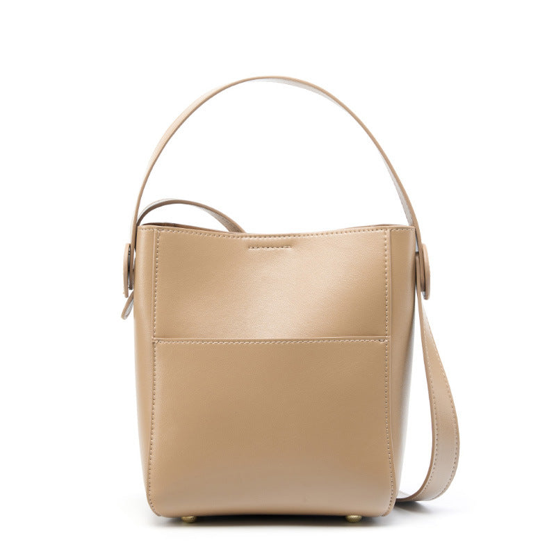 Genuine Cowhide Bucket Bag for Women, New Large Capacity Commute Shoulder Crossbody Purse, Premium Summer Leather Handbag for Ladies