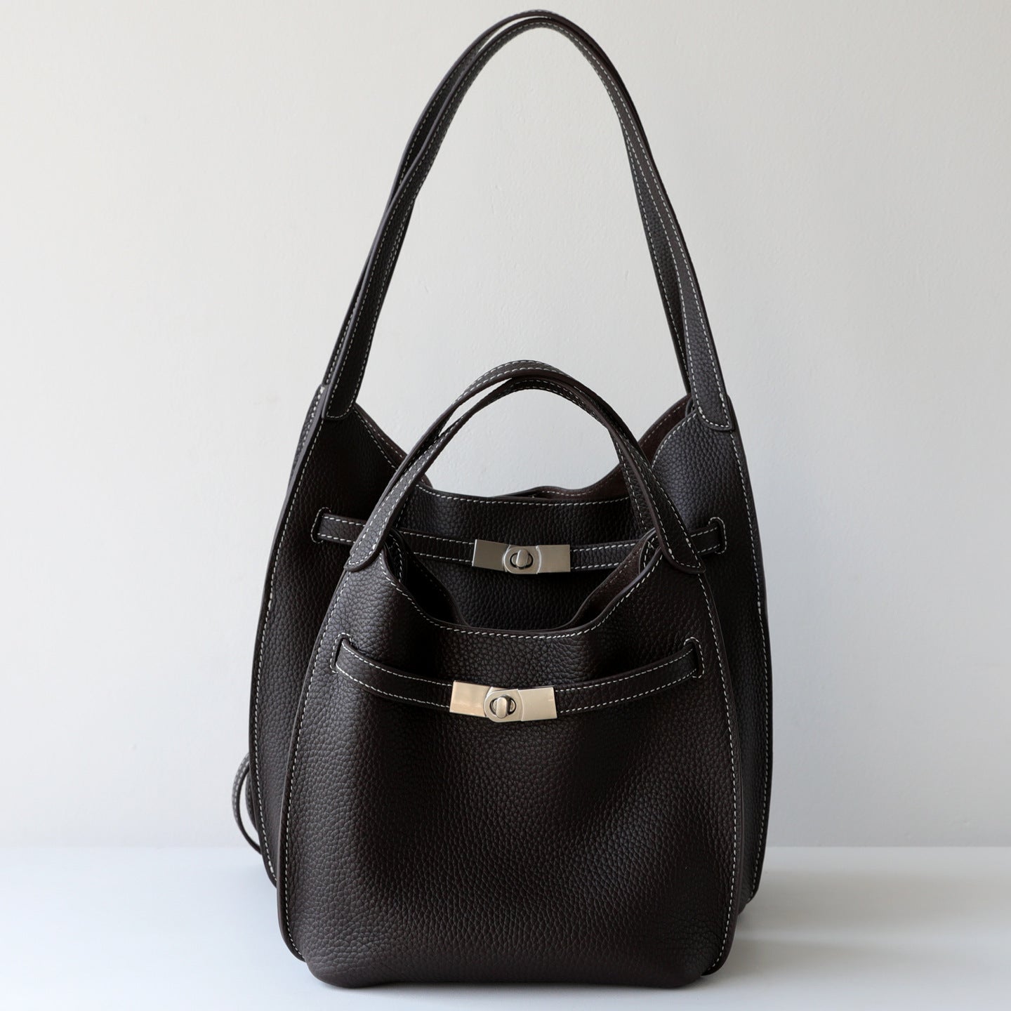 Top Layer Cowhide Lock Buckle Tote Bag for Women Large Capacity Casual Shoulder Crossbody Handbag, Slouchy Purse with Basket-Style Design