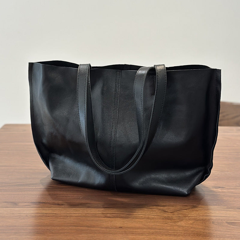 Genuine Top Layer Cowhide Tote Bag for Women, New Vintage Large Capacity Shoulder Top Handle Handbag, Minimalist Everyday Purse for Ladies