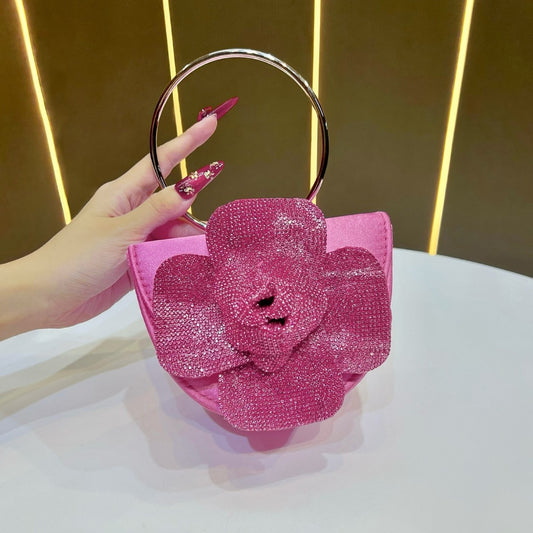 Chic Sparkly Camellia Evening Bag for Women, A Glamorous Ring Top-Handle Crossbody Shoulder Handbag Perfect for Banquets Parties & Special Occasions