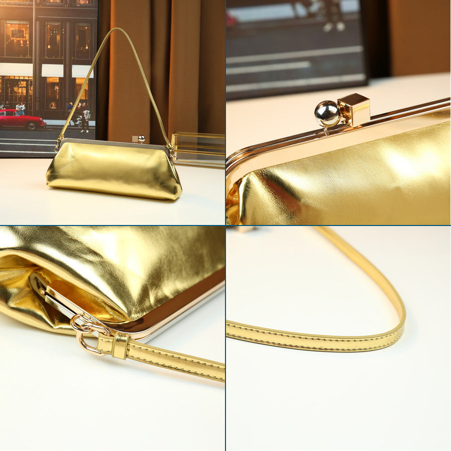 Glossy Round Ball Metal Clip Baguette Bag for Women Large Capacity Evening Shoulder Handbag, Premium Statement Purse with Shiny Hardware Accent