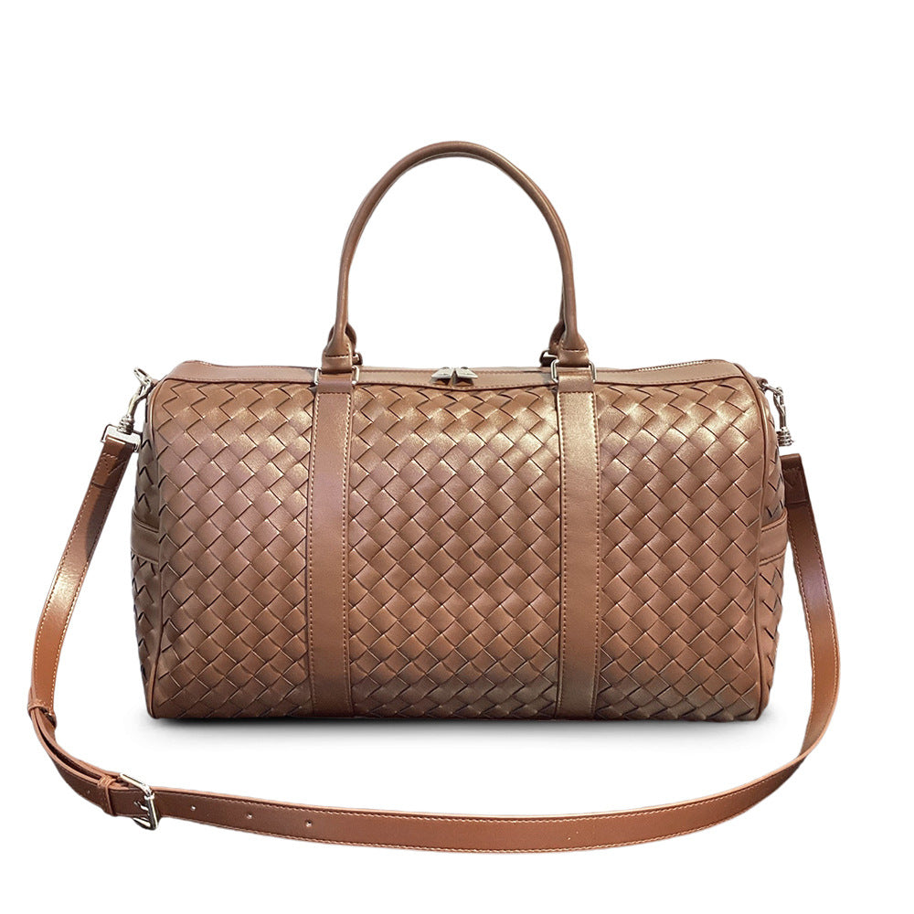 Leather woven duffel bag large capacity travel bag men and women same style portable shoulder crossbody Boston bag