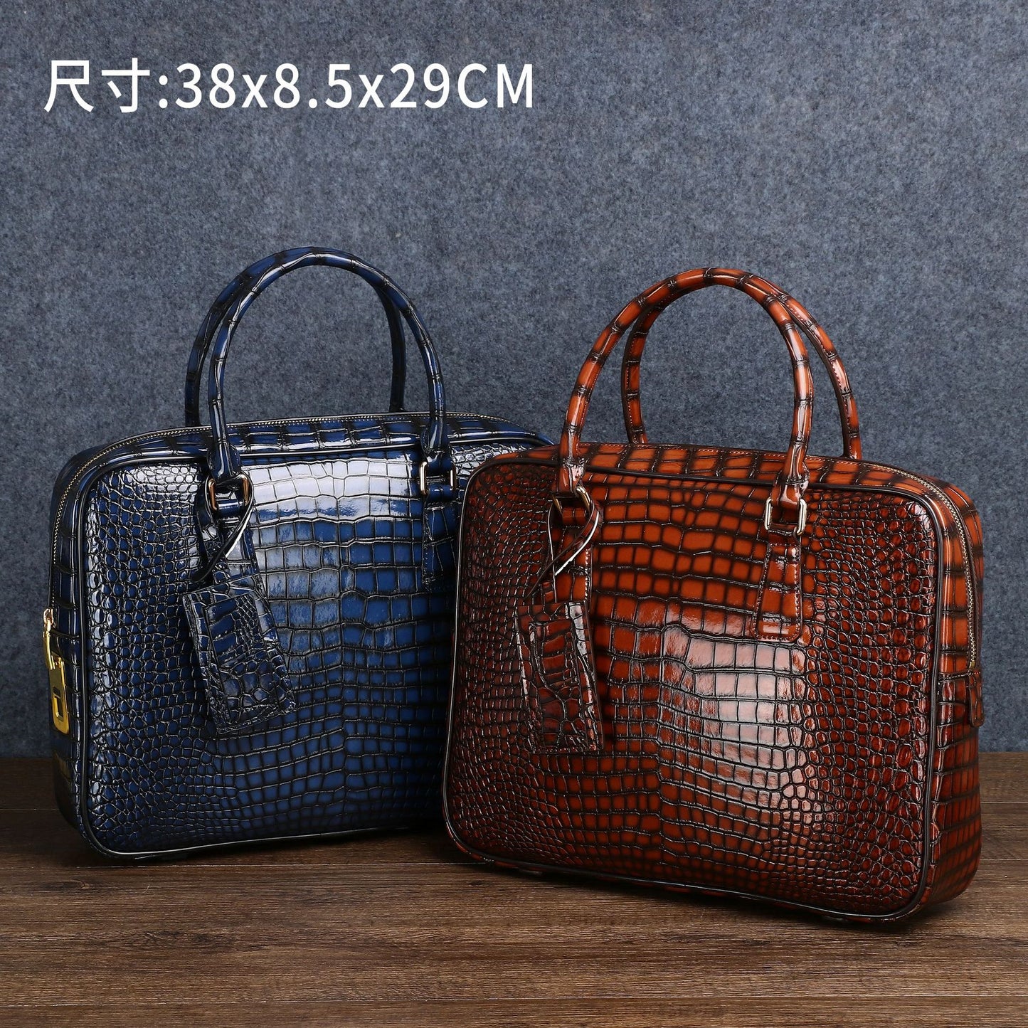 New Arrival Croc-Effect Large Briefcase with Smart Fingerprint Lock for Men, A Distressed Business Top-Handle Horizontal Bag with Trendy Design