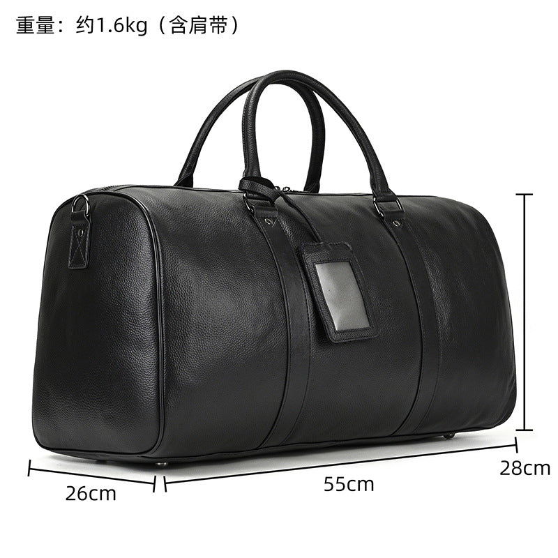 Genuine Top Layer Cowhide Travel Duffle Bag for Men and Women, Black Gym Weekender Bag, Premium Top Handle Luggage for Work and Travel