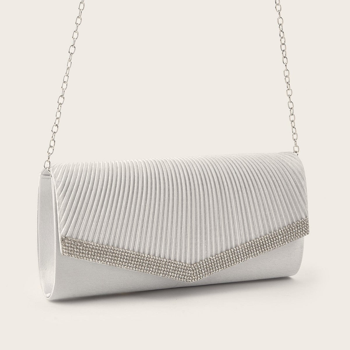 Genuine Rhinestone Pleated Evening Clutch for Women, New European Style Minimalist Versatile Handbag, Perfect Formal Party Wedding Purse for Ladies