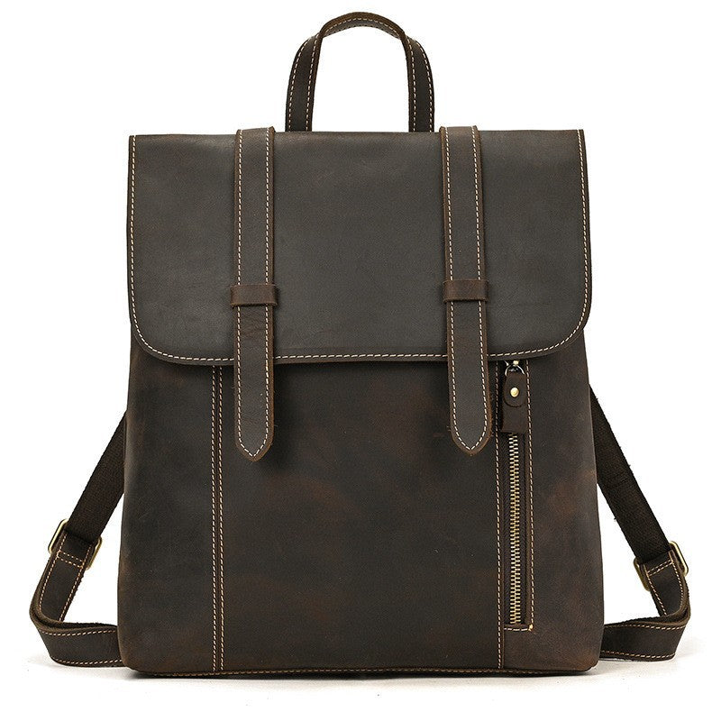 Men's Crazy Horse Leather Backpack Vintage Travel Daypack for Women Students, Genuine Leather Casual Rucksack Large Capacity