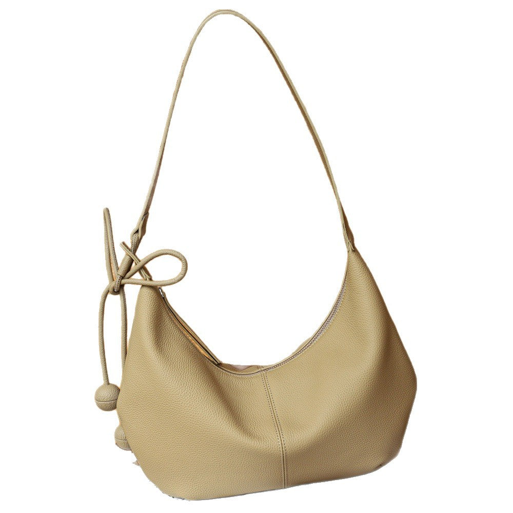Genuine Togo Top Layer Cowhide Crescent Underarm Bag for Women, New Fashionable Shoulder Crossbody Purse, Versatile Commute Dumpling Handbag for Ladies