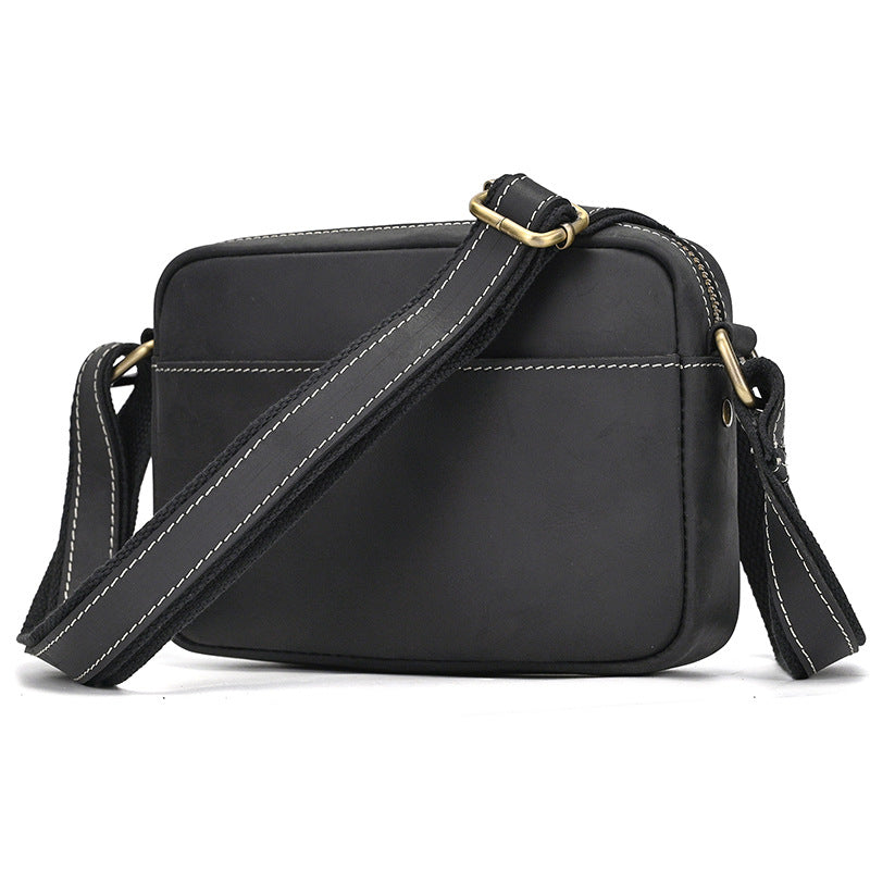 Genuine Top Layer Cowhide Small Square Bag for Men, Lightweight Casual Crossbody Shoulder Purse, Outdoor Phone Umbrella Pouch for Gentlemen