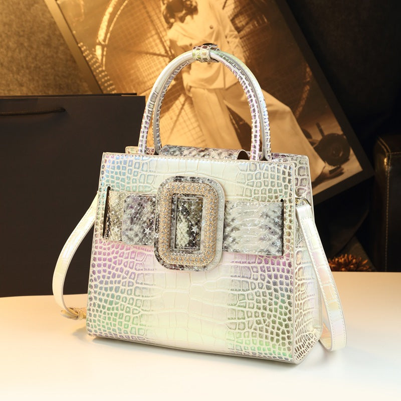 New Arrival Croc-Effect Genuine Leather Handbag for Women, An Elegant Top-Handle Shoulder Crossbody Bag with Premium Design, Perfect for Middle-Aged Moms