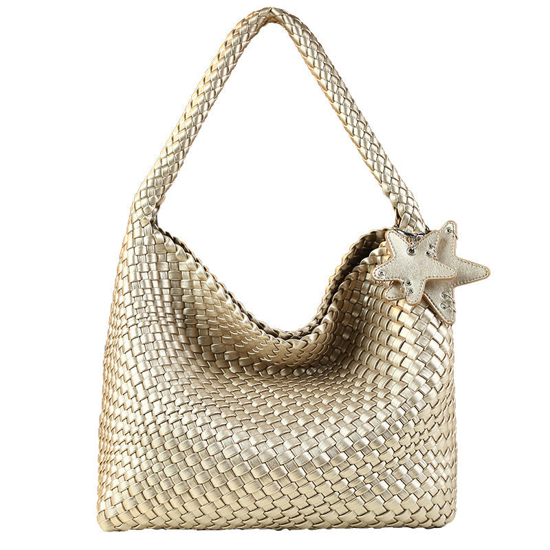 Star Handwoven Bucket Tote Bag for Women Large Capacity Casual Slouchy Shoulder Underarm Handbag with Premium Textured Design