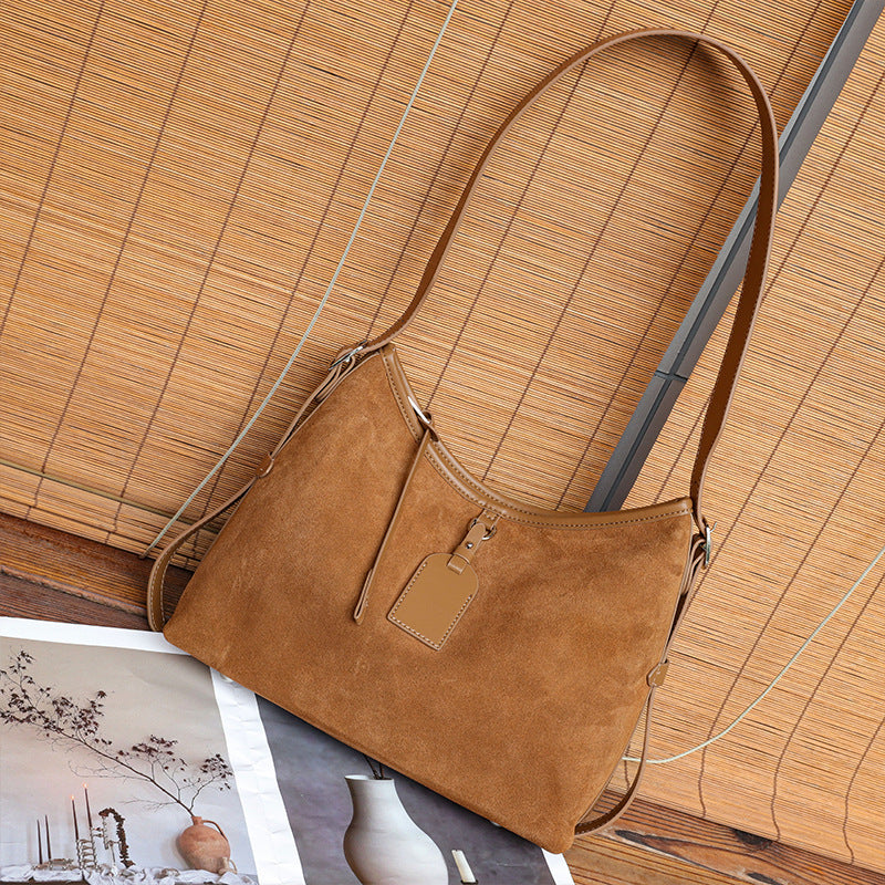 Genuine Leather Suede Tote Bag for Women Vintage Large Capacity Shoulder Handbag, Trendy Elegant Purse with Soft Luxurious Texture