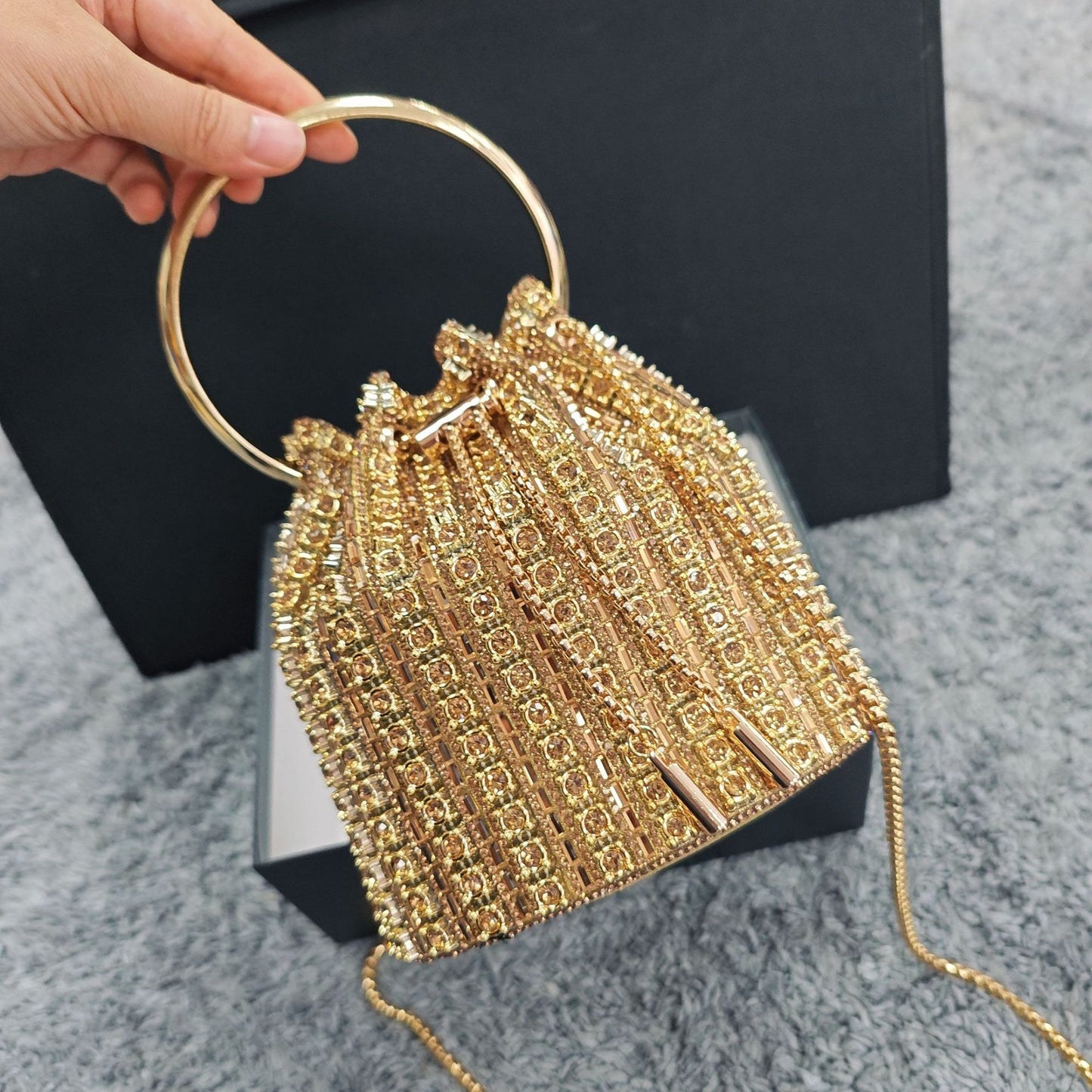 New Chain Rhinestone Evening Bag for Women, Crystal-Studded Shoulder Crossbody Purse, Light Luxury Handbag with Top Handle for Daily & Parties