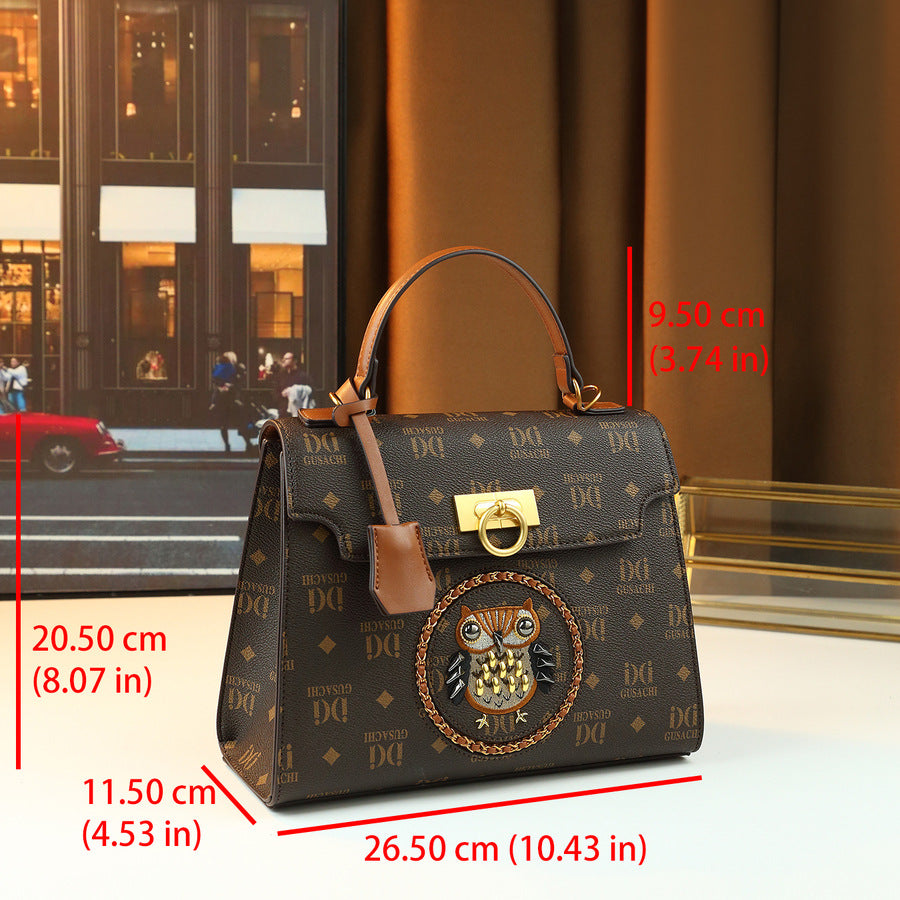 Vintage Owl Letter Print Mini Square Bag for Women Shoulder Handbag, European Fashion Versatile Purse with Unique Design